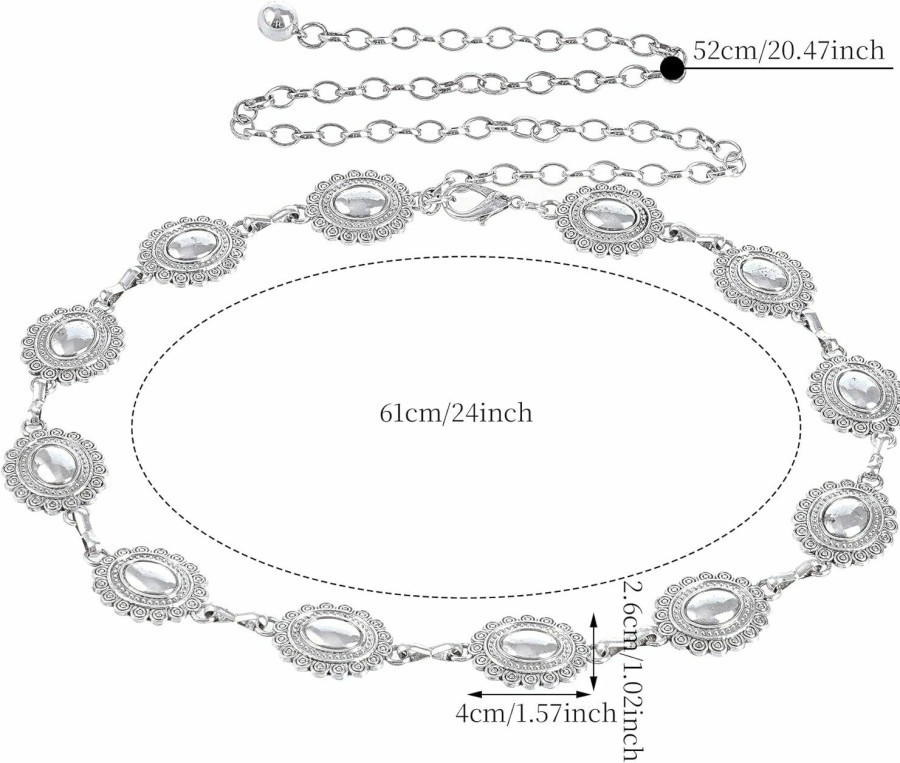 obmwang Obmwang Women Concho Chain Belt Western Cowgirl Waist Links Belts Adjustable Metal Waist Belt For Dresses Jeans | Belts