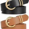 XZQTIVE Xzqtive 2 Pack Women Leather Belts For Jeans Pants Dresses Fashion Gold Buckle Ladies Waist Belt,Small To Plus Size | Belts