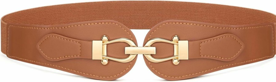 VONMELLI Vonmelli Wide Elastic Belts For Women Stretch Ladies Waist Belt With Fashion Gold Buckle, Vintage Thick Beige Belts For Women | Belts