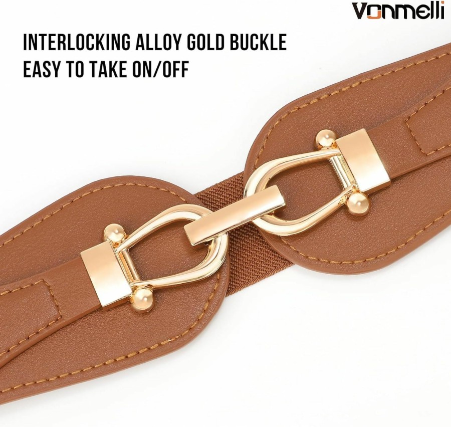 VONMELLI Vonmelli Wide Elastic Belts For Women Stretch Ladies Waist Belt With Fashion Gold Buckle, Vintage Thick Beige Belts For Women | Belts