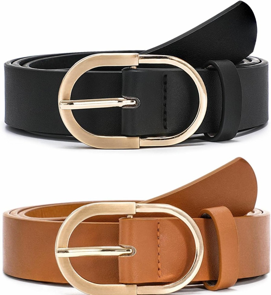 VONMELLI Vonmelli 2 Pack Women'S Belts For Jeans Pants Fashion Gold Buckle Ladies Dress Belt | Belts