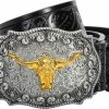 KorhLeoh Men'S-Western-Leather-Buckle-Belts-Cowboy-Longhorn-Bull-Head-Buckle-Belt-Floral-Engraved-Buckle-Belt-For-Women | Belts