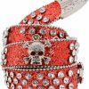 PUCAPOCO Pucapoco Rhinestone Belt Western Belts Y2K Cowboy Cowgirl Studded Belt Goth Emo Skull Sequin Belt For Women Jeans Pants | Belts