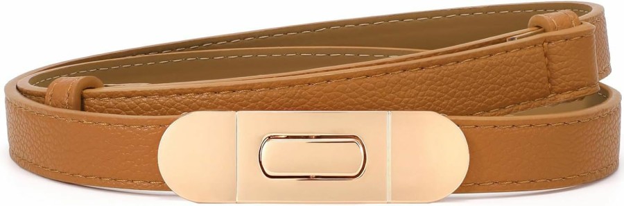 XZQTIVE Xzqtive Women'S Skinny Leather Belt For Jean Dress Pant Designer Gold Buckle Ladies Workwear Belts Brown | Belts