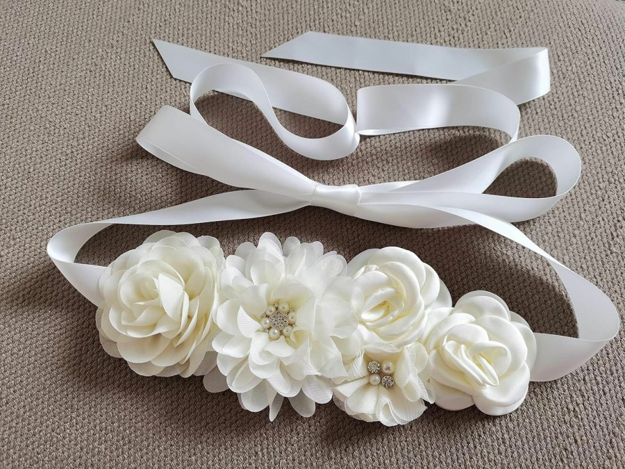 nania Nania Handmade Maternity Sash Belt With Flowers And Bow Rhinestones Decor | Belts