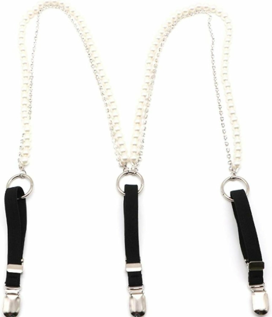 ICGSUQR Icgsuqr Women Blingbling Rhinestone Pearl Faux Leather Fashion Suspender Belts Costmes Waist Belt (Black, One Size) | Belts