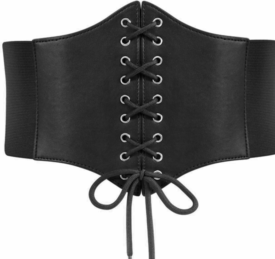 longjunjunfashion Longjunjunfashion Women Corset Belt Elastic Belt, Wide Retro Lace-Up Tied Costume Leather Waspie Waist Belt | Belts