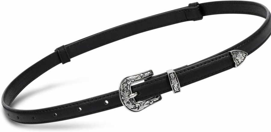 SUOSDEY Suosdey Trendy Western Skinny Belts For Women Adjustable Leather Thin Waist Belt For Dresses With Vintage Buckle | Belts