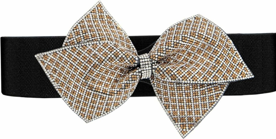 YooAi Women Dress Belts Rhinestone Bow Belt Wide Elastic Stretchy Cinch Waist Belt For Women Ladies Dresses | Belts