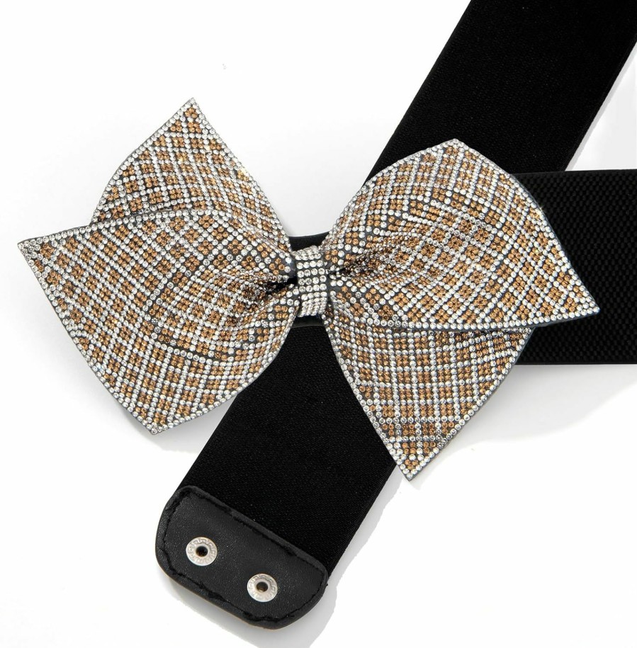 YooAi Women Dress Belts Rhinestone Bow Belt Wide Elastic Stretchy Cinch Waist Belt For Women Ladies Dresses | Belts