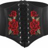 Urieo Urieo Elastic Lace-Up Corset Belt Stretchy Tied Black Leather Waspie Belts Wide Halloween Dress Cincher Waist Belt For Women | Belts