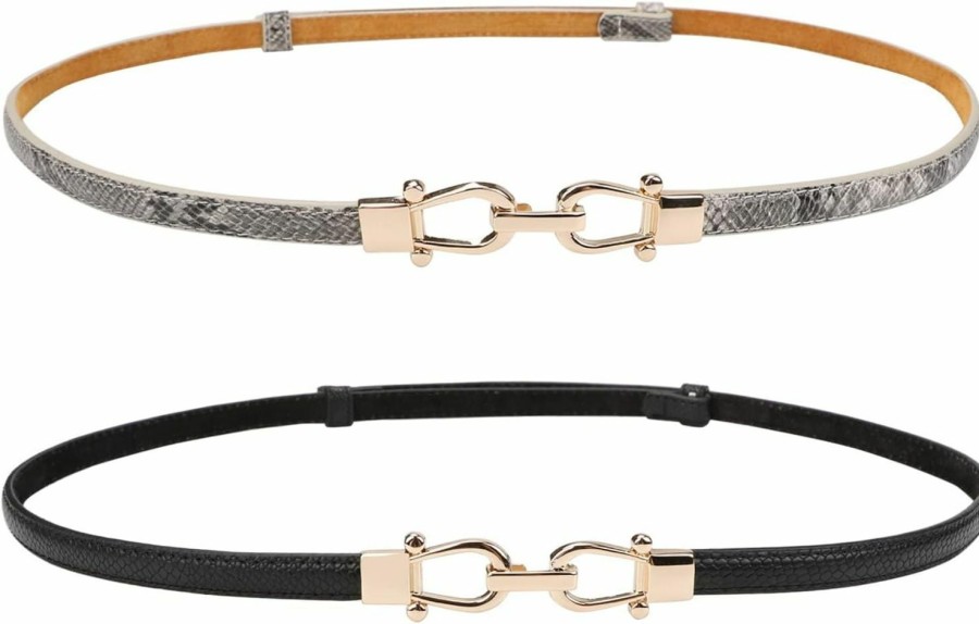 JASGOOD Jasgood Leather Skinny Women Belt Thin Waist Belts For Dresses Up To 37 Inches With Golden Buckle 2 Pack | Belts