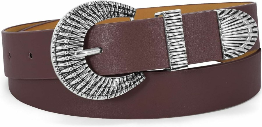 LEACOOLKEY Leacoolkey Western Leather Belt For Women Vintage Design Buckle Waist Belt For Jeans Dress | Belts