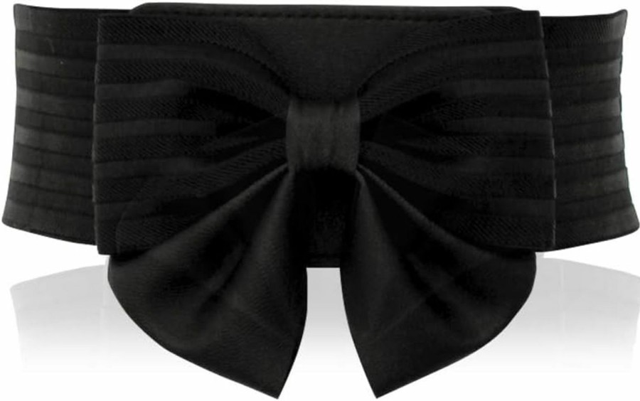 YALEMEI Yalemei Women'S Cute Bow Wide Elastic Waist Belt - Adorable Accessory Dress, Black, Medium | Belts