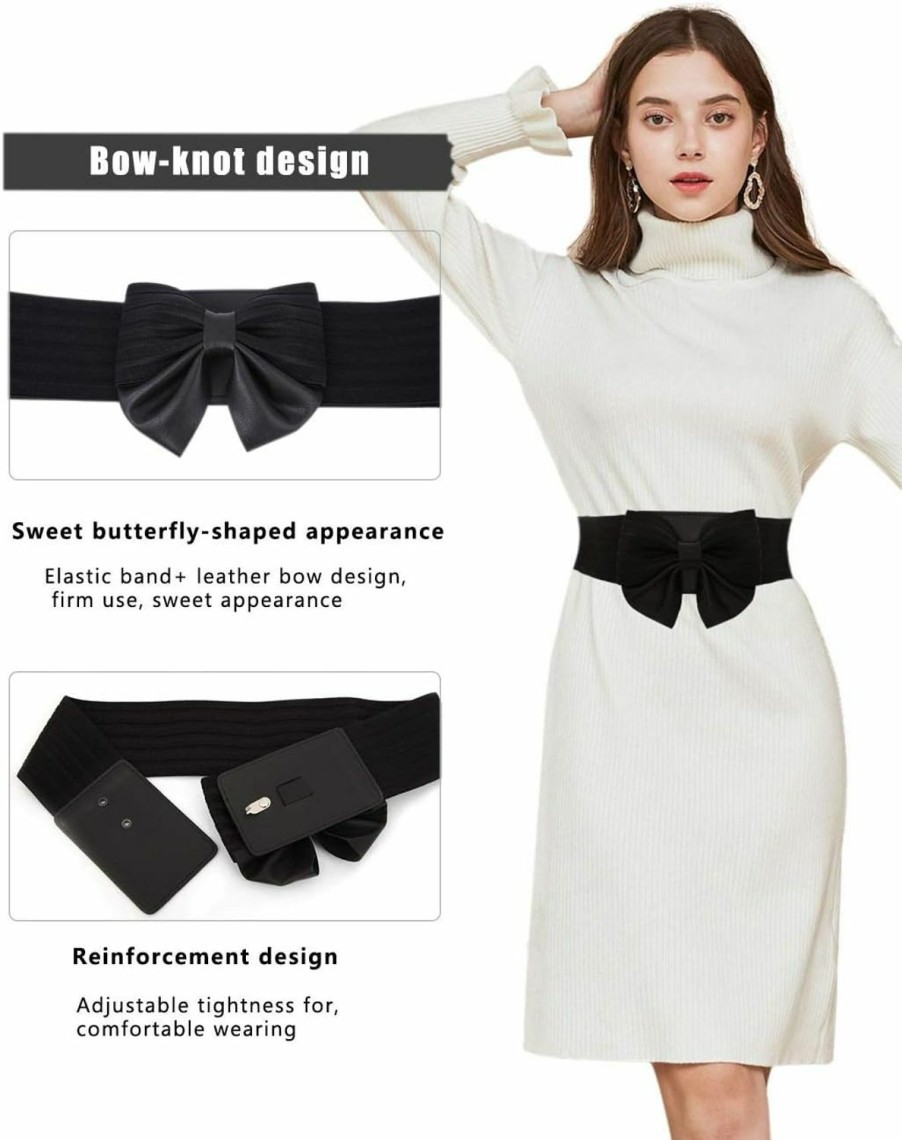 YALEMEI Yalemei Women'S Cute Bow Wide Elastic Waist Belt - Adorable Accessory Dress, Black, Medium | Belts