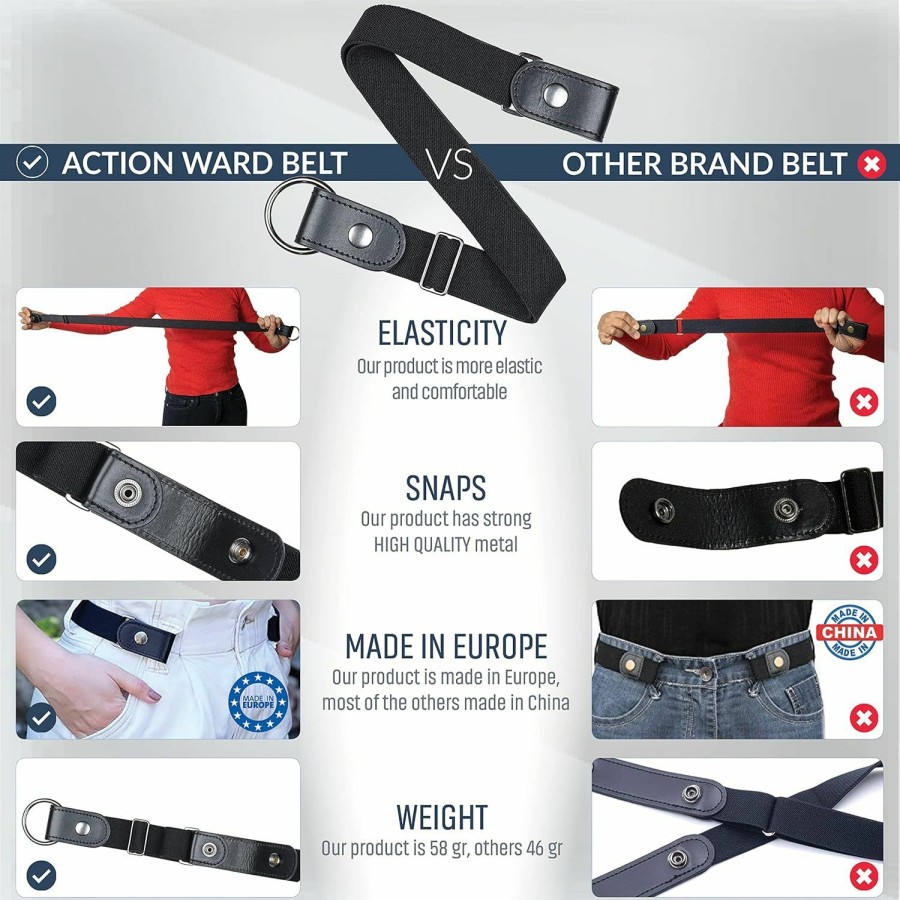 Action Ward Action Ward No Buckle Stretch Belt For Women - No Bulge, No Hassle, Comfortable & Adjustable Elastic Belt For Women Xs To Xxl | Belts