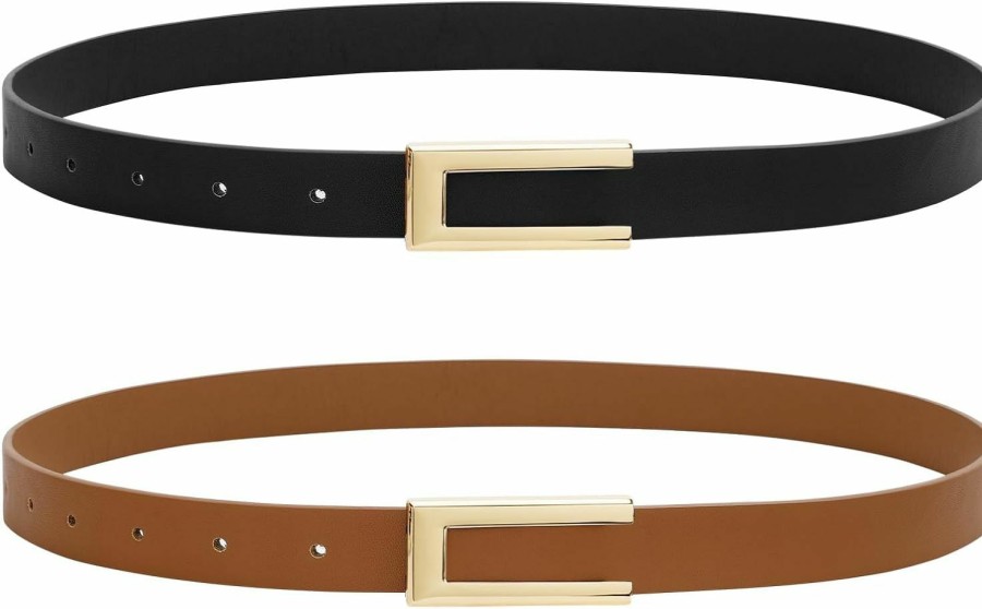 Ssumday 2 Pack Women'S Leather Skinny Waist Belts For Dresses Jeans Pants With Golden Buckle | Belts