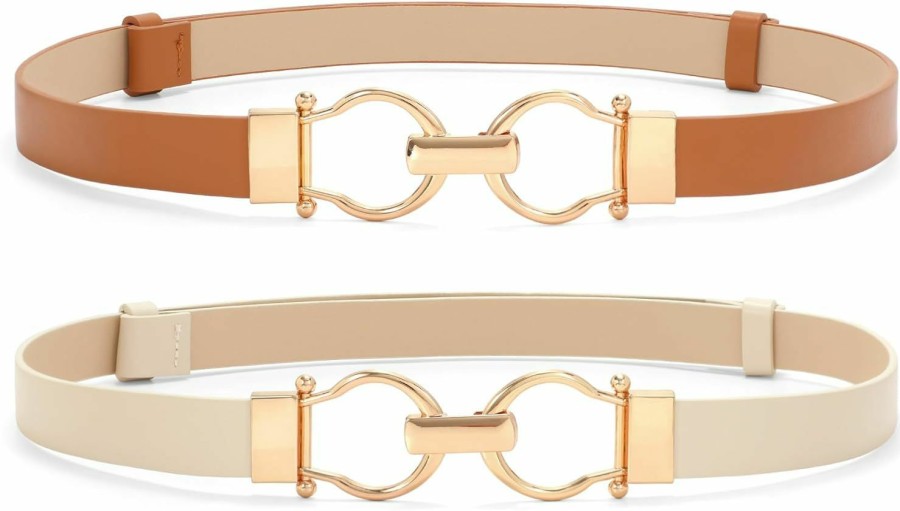 VONMELLI Vonmelli 2 Pack Women'S Leather Belts For Jeans Dress Pants Ladies Waist Belt Skinny Belt With Fashion Gold Buckle | Belts