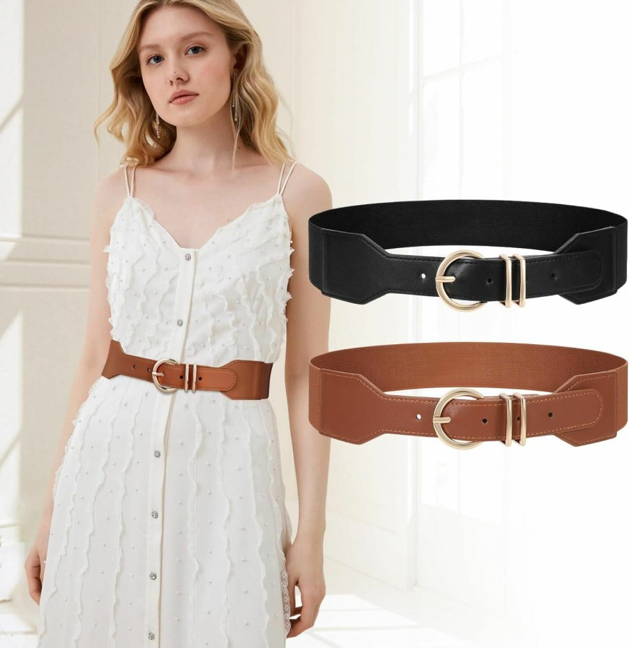 JASGOOD Jasgood Women Wide Elastic Waist Belt Ladies Stretchy Dress Belt With Gold Buckle | Belts