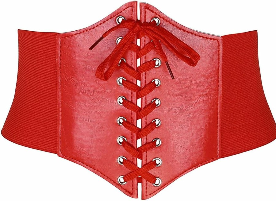 CHIC DIARY Chic Diary Women Corset Belt Pu Leather Belts Elastic Wide Lace-Up Waist Belts Black Cinch Belts Stretchy Plus Size Waistband | Belts