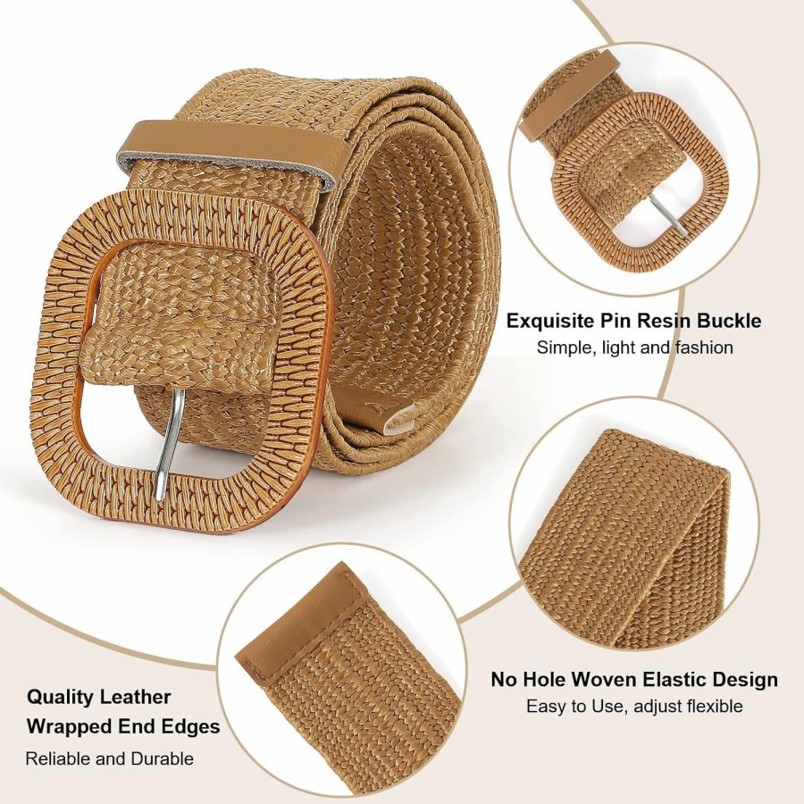 XZQTIVE Xzqtive Woven Belt For Women Straw Elastic Stretch Waist Belt Boho Belts Ladies Summer Beach Dress Belts | Belts