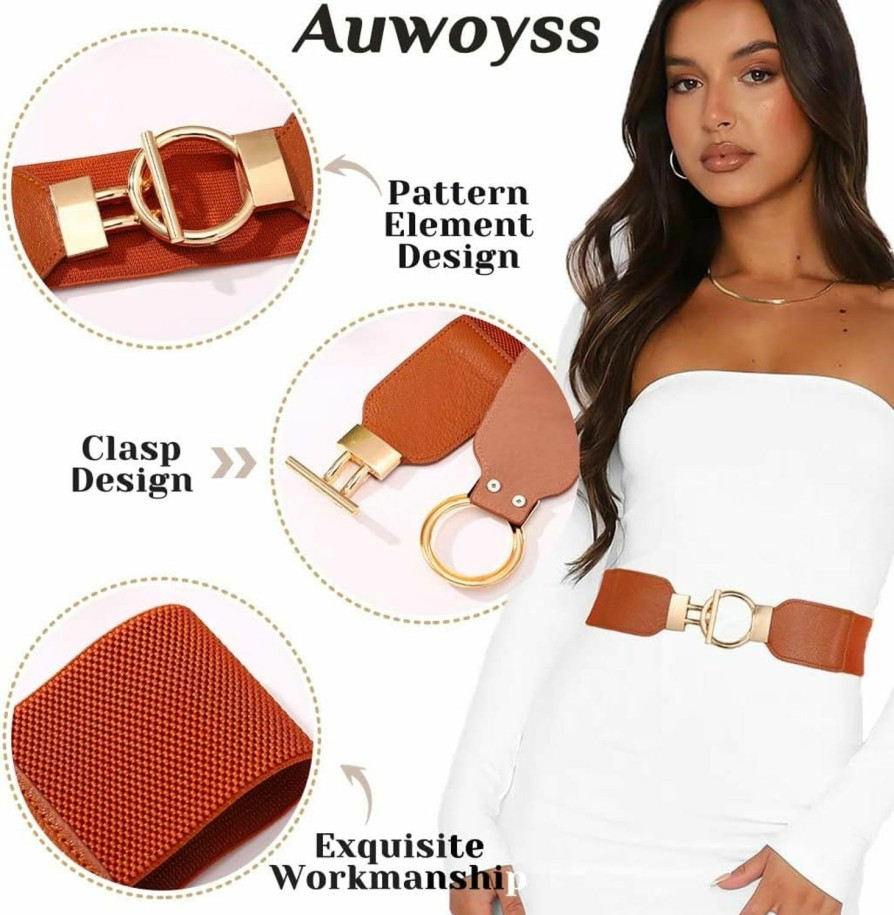 Auwoyss Women Leather Belt Stretch Wide Belt Dresses Belt Elastic Vintage Waist Belt Buckle For Women And Girls | Belts