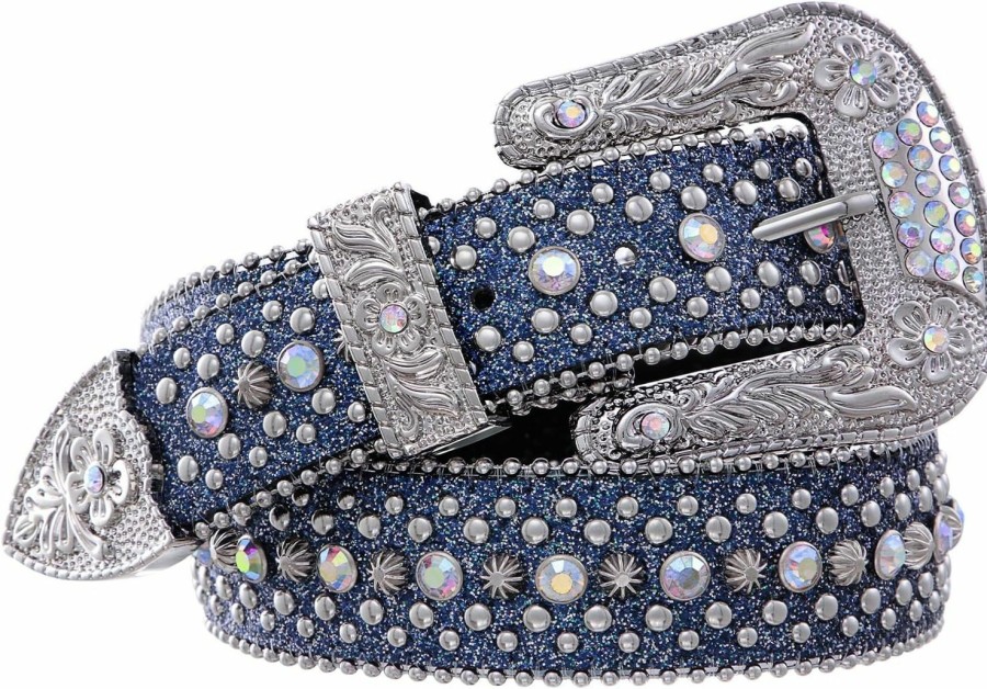 FIORETTO Fioretto Men Women Rhinestone Belt Bling Western Studded Leather Belt Shining Diamond Waist Belt For Cowgirl Cowboy Jeans | Belts