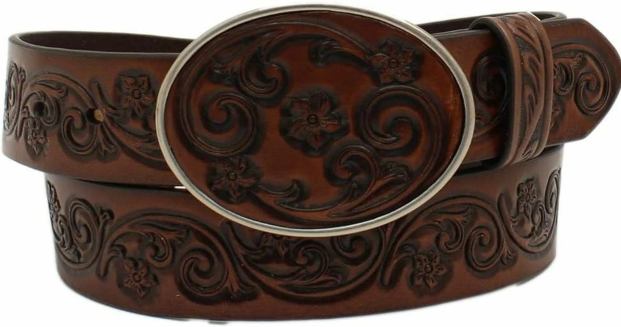 ARIAT Ariat Women'S 1.5" Flower Tooled Strap And Buckle Brown Leather Belt | Belts