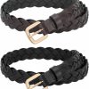 JASGOOD Jasgood 2 Pack Women'S Leather Skinny Braided Belt,Thin Woven Waist Belt For Women With Gold Buckle For Jeans Pants Dress | Belts