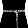 WHIPPY Whippy Women Rhinestone Belt Silver Shiny Diamond Fashion Crystal Ladies Double O-Ring Waist Belt For Jeans Dressesby | Belts