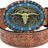 QIQILUXI Western Belt For Women Men Cowboys Cowgirls Carving Leather Country Belts Bullhead Buckles | Belts