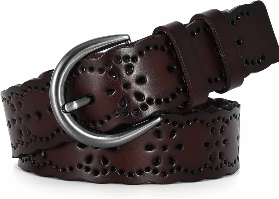 JASGOOD Jasgood Women'S Hollow Flower Leather Belt For Jeans Pants Wide Belt For Ladies | Belts