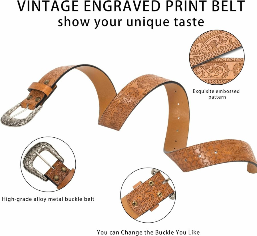 YCMI Ycmi Women Western-Belts Vintage Leather Western Buckle Cowgirl Waist Belt For Jeans Pants Dresses | Belts