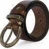 wolksprong Women'S 1.5" Wide Leather Belt With Large Brass Buckle - Trendy Vintage Style For Jeans And Pants | Belts