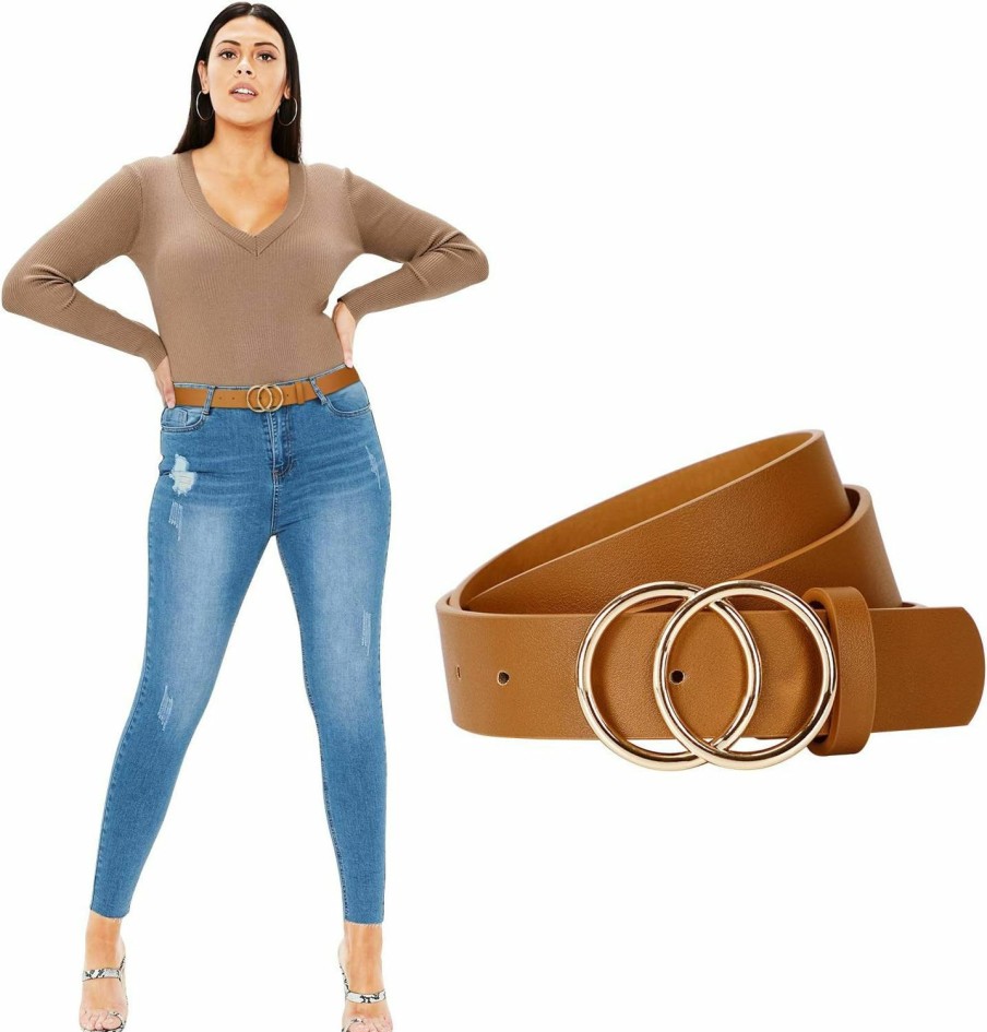 JASGOOD Jasgood Women Leather Belt Plus Size Pu Leather Waist Belt For Jeans Pants With Double O Ring | Belts