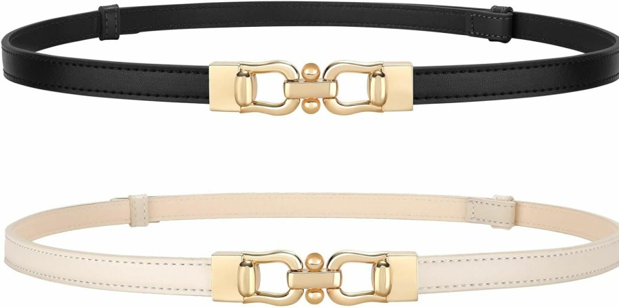 SUOSDEY Suosdey 2 Pack Women'S Skinny Leather Belt For Dresses Thin Waist Belt Faux Leather Belt For Ladies | Belts