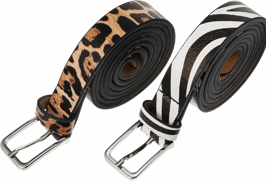 LUOZZY Luozzy 2 Pcs Leopard Belts For Women Square Zebra Belt With Buckle Fashion Jeans Belts For Women | Belts