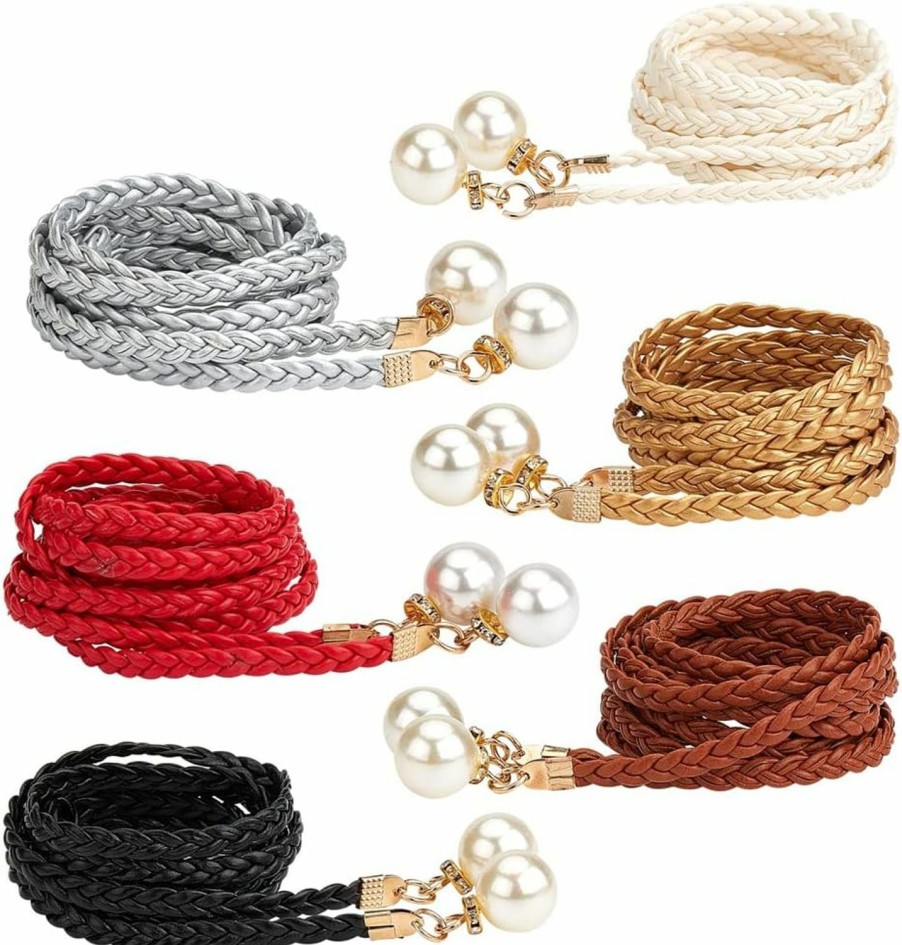 CRASPIRE Craspire 6 Colors Women'S Waist Belt Braided Woven Tassels Chain Belt Pu Leather Rope Belt With Imitation Pearl Skinny Tie Belt Boho Fringe Belt For Skirt Dress-53 Inch Long | Belts