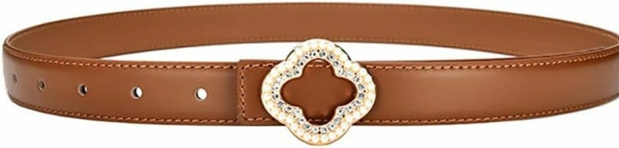 SPOMUNT Women'S Crystal Decoration Four Leaf Clover Buckle Design Leather Belt, Womens Belts For Dress | Belts