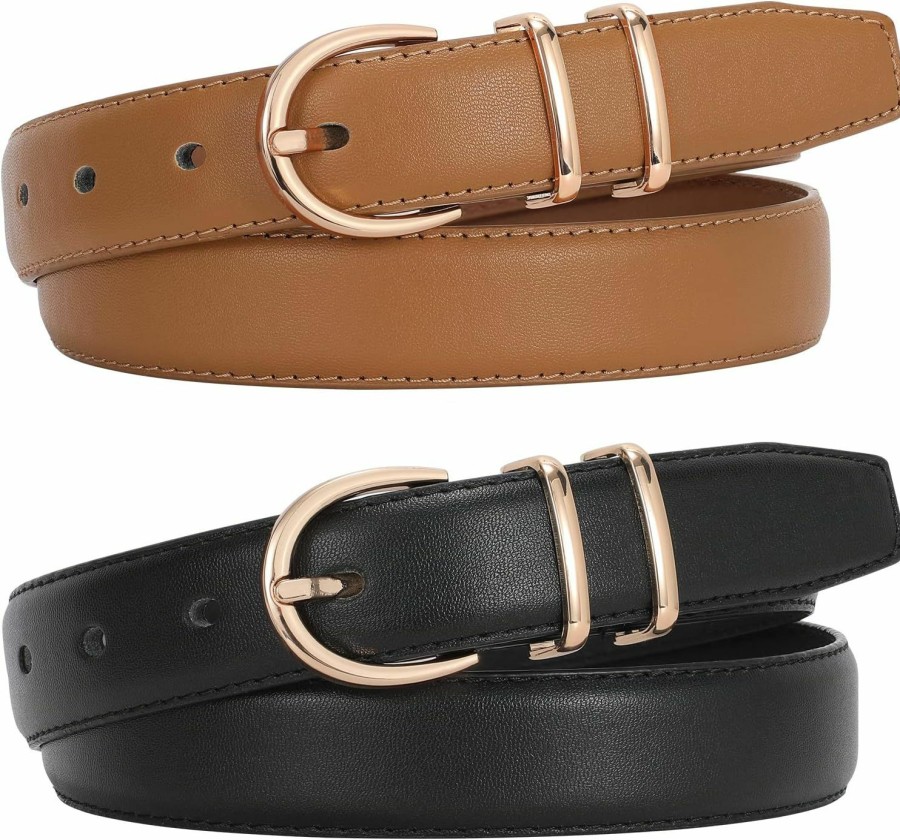 JASGOOD Jasgood 2 Pack Women Leather Belt For Jeans Fashion Ladies Belts For Pants Dresses With Gold Buckle | Belts