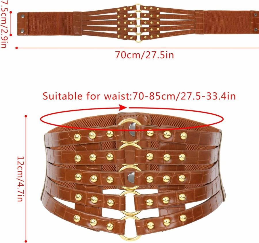 U Scinan U Scinan Hollow Out Rivets Cinch Belt Tied Corset Elastic Wide Waist Belt Underbust Waistband Mother'S Day Gift | Belts