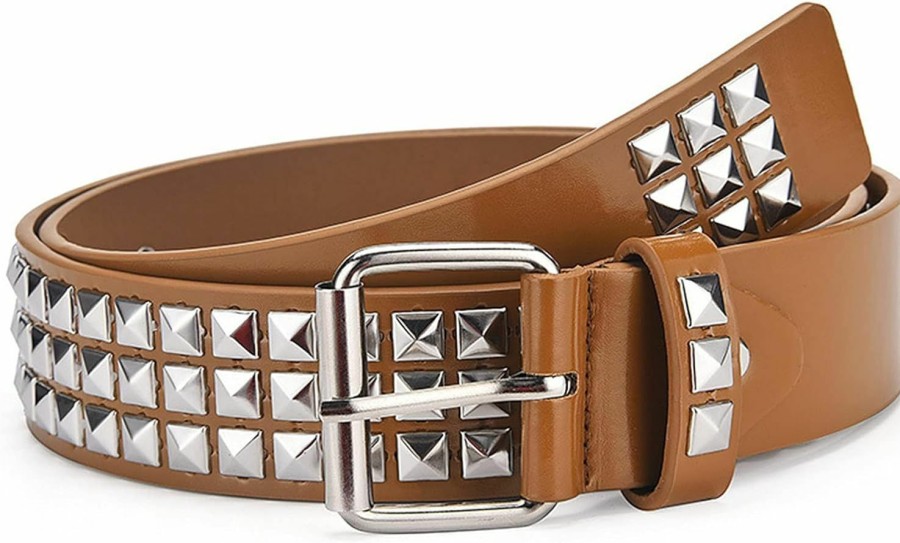 Idopy Idopy Women Men Gothic Punk Rivet Nickel Pyramid Studded Faux Leather Belt | Belts