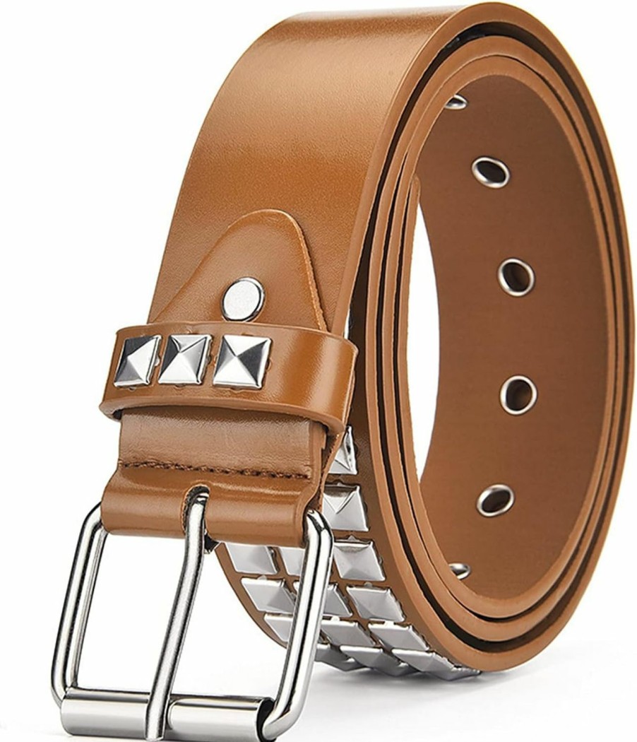 Idopy Idopy Women Men Gothic Punk Rivet Nickel Pyramid Studded Faux Leather Belt | Belts