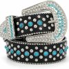 JASGOOD Jasgood Rhinestone Turquoise Belt For Women Men Western Cowboy Cowgirl Bling Studded Rivet Leather Belt | Belts