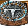 FGSS Western-Cowboy-Leather-Belts For Women Turquoise-Oval-Buckle Embossed Cowgirl Belt For Jeans Pants | Belts