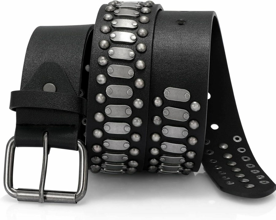 SUOSDEY Suosdey Black Studded Belt,Y2K Silver Metal Grommet Belt For Men Women Punk Rock Style For Jeans Pants | Belts