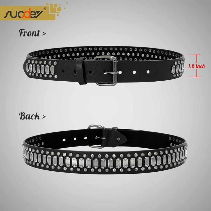 SUOSDEY Suosdey Black Studded Belt,Y2K Silver Metal Grommet Belt For Men Women Punk Rock Style For Jeans Pants | Belts