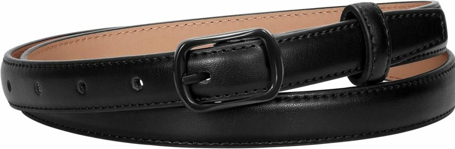 XZQTIVE Xzqtive Black Skinny Belt For Women Jeans Thin Leather Waist Belts With Black Metal Prong Buckle | Belts