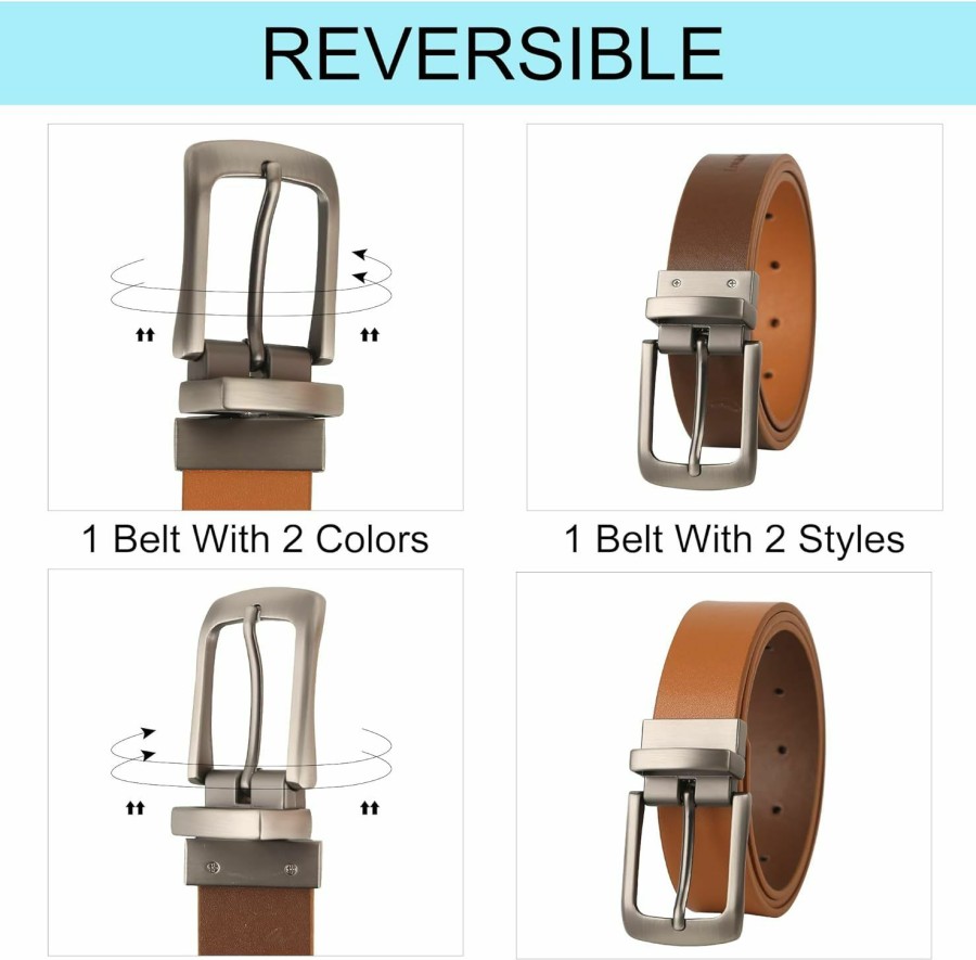 Ssumday Women'S Reversible 32Mm Leather Belts For Jeans Pants Dresses With Fashion Vintage Silver Buckle | Belts