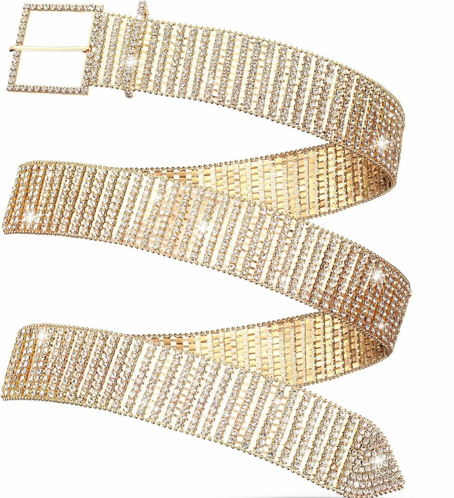 Geyoga Geyoga Women Rhinestone Belt Glitter Wide Waist Belt With Buckle Shiny Artificial Diamond Belt For Jeans Dresses | Belts